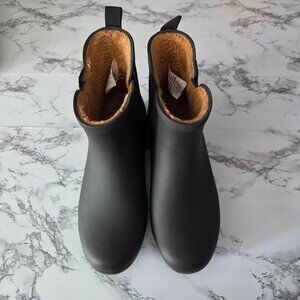 Chooka Size 7 Delridge Chelsea Plush Tan Faux Fur Black Waterproof Rain Boots